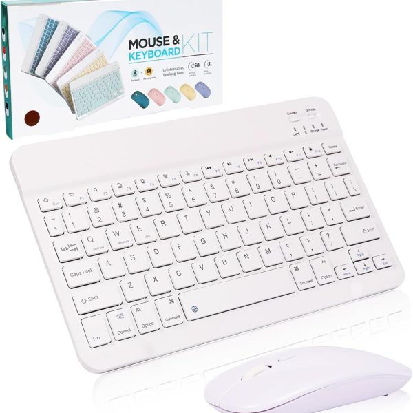 Ultra Slim Rechargeable Wireless Bluetooth Keyboard & Mouse (Portable Mini BT Wireless) for Android Windows PC Tablet