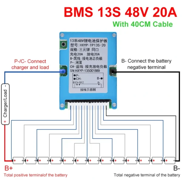 13S 48V 20A Li-ion Lithium BMS