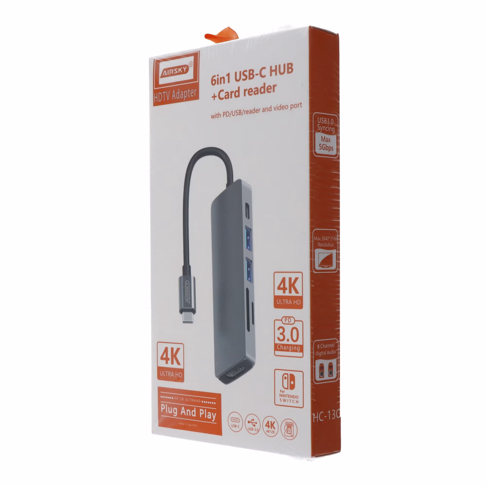 1740636631_USB20Type-C20HUB206-In-1-1.jpeg 6 in 1 Type-C to HDMI/USB3.0/USB2.0/TF/SD/Type-C Hub Docking Station for Laptop - Image 1