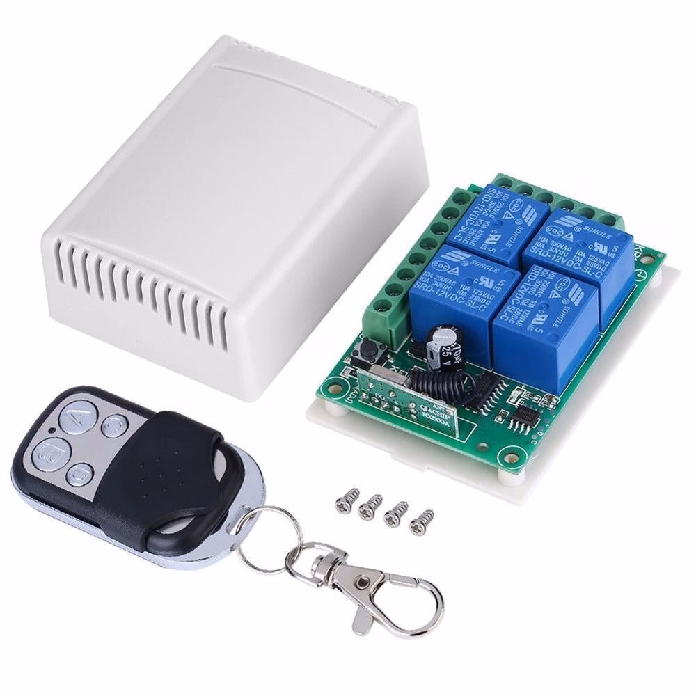 1744339209_1623209294_1644238490_Universal20Wireless20Remote20Control20Switch20DC2012V204CH20relay20Receiver20Module20With20420channel20RF20Remote2043320Mhz20Transmitter20With20one20Remote20Control-9.jpg Universal Wireless Remote Control Switch DC 12V 4CH relay Receiver Module With 4 channel RF Remote 433 Mhz Transmitter With one Remote Control - Image 1